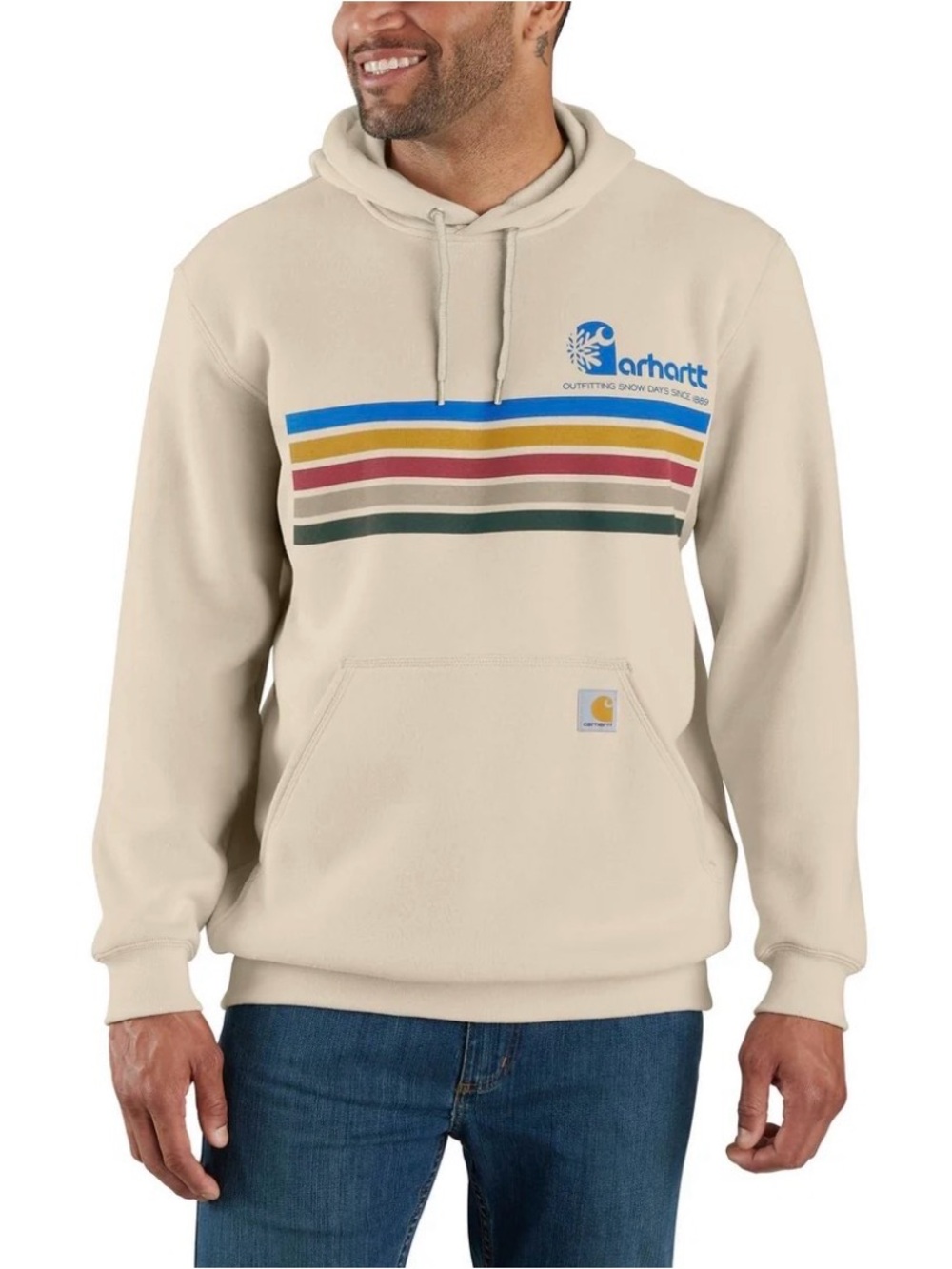 Carhartt Men’s Cream Hoodie with Multicolor Retro Stripes